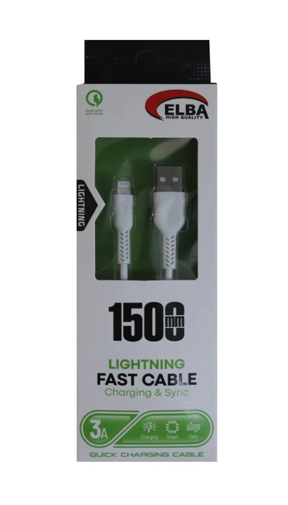 Elba 1.5 Metre iPhone Lightning Beyaz 3A Hızlı Şarj Kablosu