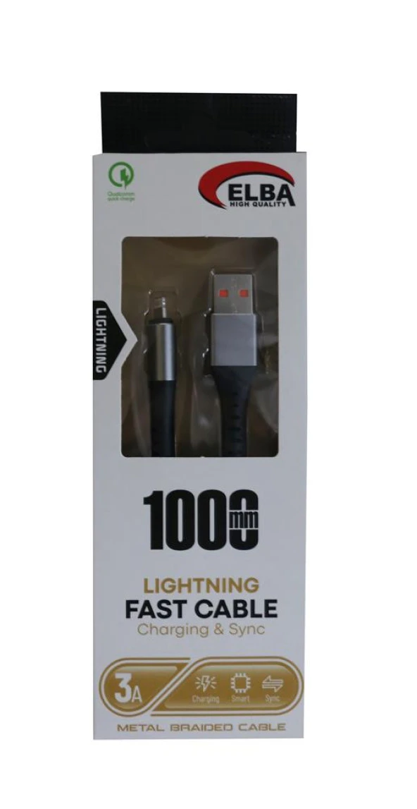 Elba 1 Metre iPhone Lightning 3A Hızlı Şarj Hasırlı Şarj Kablosu