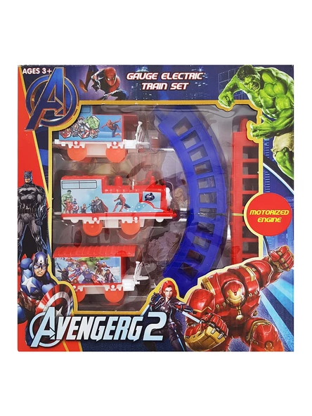 Pilli Tren Seti Raylı Vagonlu Oyuncak Avengers Lokomotif Tren