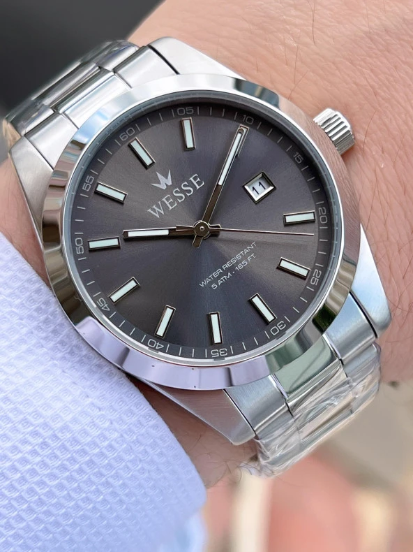 Wesse Çelik Kordon Takvimli Kadran Kararma Renk Atma Yapmaz 5 Atm Erkek Kol Saati EWWG209201 ürün görseli