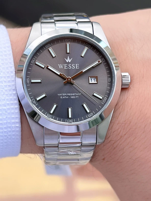 Wesse Çelik Kordon Takvimli Kadran Kararma Renk Atma Yapmaz 5 Atm Erkek Kol Saati EWWG209201 - Resim 2