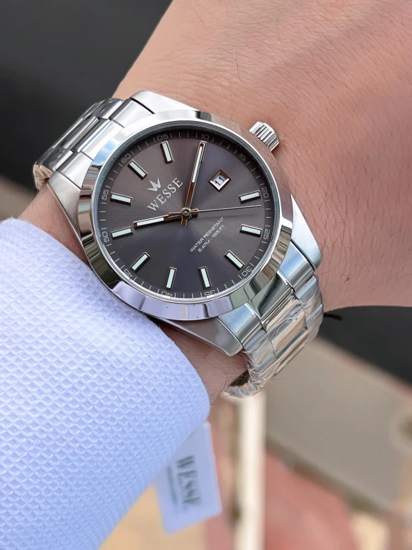 Wesse Çelik Kordon Takvimli Kadran Kararma Renk Atma Yapmaz 5 Atm Erkek Kol Saati EWWG209201 - Resim 3