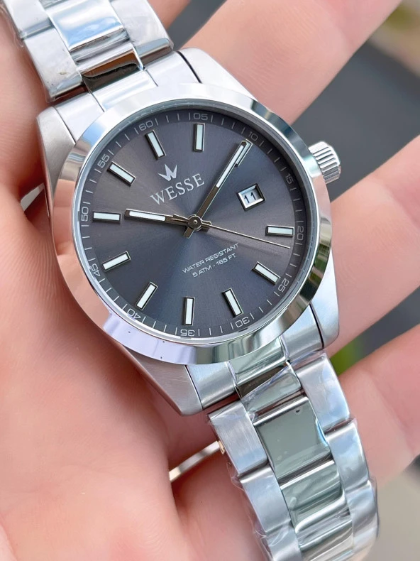 Wesse Çelik Kordon Takvimli Kadran Kararma Renk Atma Yapmaz 5 Atm Erkek Kol Saati EWWG209201 - Resim 4