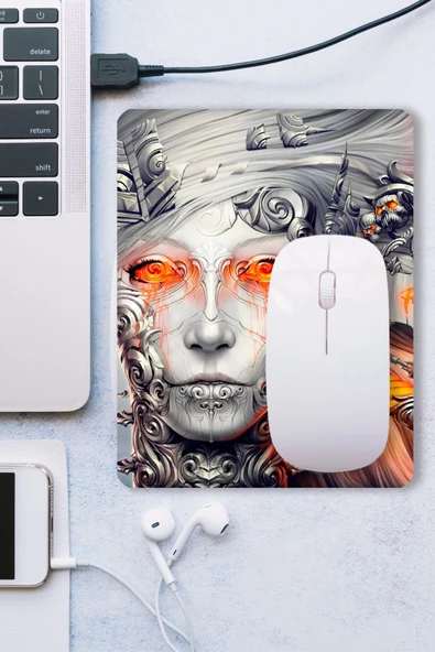 SonicTouch Tanrıça Desenli Gri Kaydırmaz Gaming Oyuncu Masaüstü Dikişsiz Mouse Pad/Ped (Mouse Altlığı) 17x21cm - 3