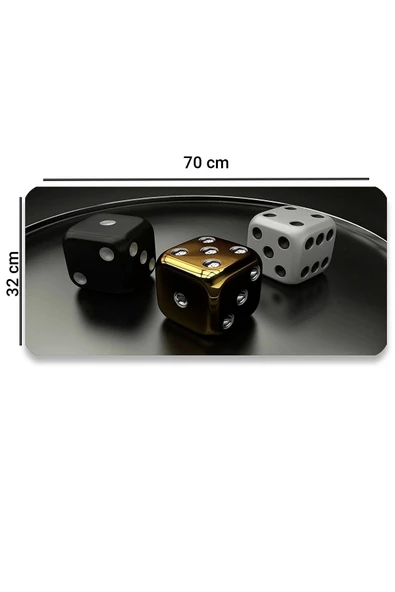 SonicTouch Siyah Beyaz Altın Zar Desenli Kaymaz Gaming Oyuncu Masaüstü Dikişsiz Klavye Mouse Pad 32x70Cm - 2