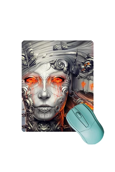 SonicTouch Tanrıça Desenli Gri Kaydırmaz Gaming Oyuncu Masaüstü Dikişsiz Mouse Pad/Ped (Mouse Altlığı) 17x21cm