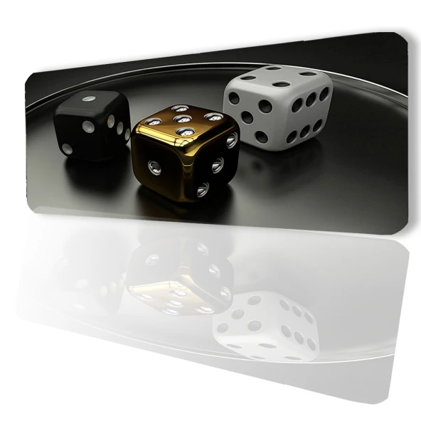 SonicTouch Siyah Beyaz Altın Zar Desenli Kaymaz Gaming Oyuncu Masaüstü Dikişsiz Klavye Mouse Pad 32x70Cm