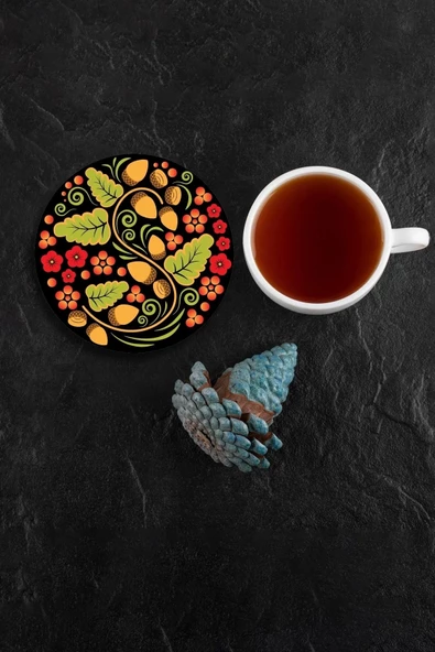Valerine Life Fındık Desenli Yıkanabilir Kaydırmaz Ofis Çay ve Fincan Bardak Altlığı 10x10cm 6 Adet