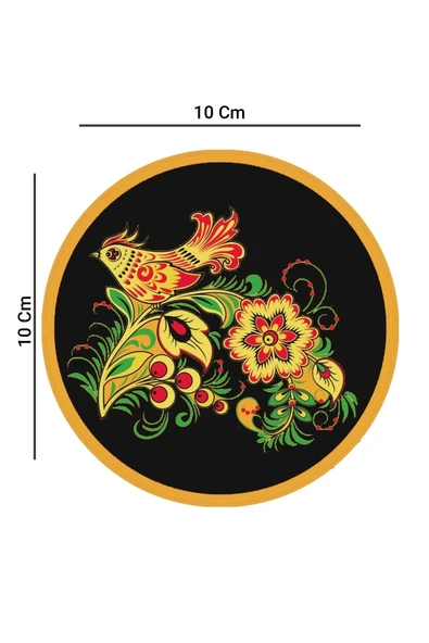 Valerine Life Sarı Siyah Kuş Desenli Yıkanabilir Kaydırmaz Ofis Çay ve Fincan Bardak Altlığı 10x10cm 6 Adet - Resim 2