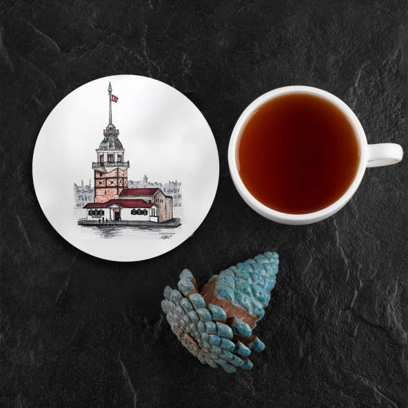 Valerine Life Kız Kulesi Figürlü Yıkanabilir Kaydırmaz Ofis Çay ve Fincan Bardak Altlığı 10x10cm 6 Adet