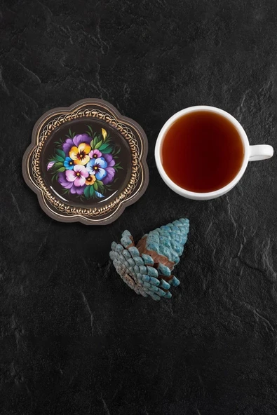 Valerine Life Sarı Mavi Mor Menekşeli Yıkanabilir Kaydırmaz Ofis Çay ve Fincan Bardak Altlığı 10x10cm 6 Adet ürün görseli