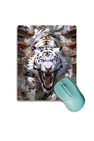 SonicTouch Çin Beyaz Kaplanı (White Tigger) Kaydırmaz Gaming Oyuncu Dikişsiz Mouse Pad/Ped 17x21cm