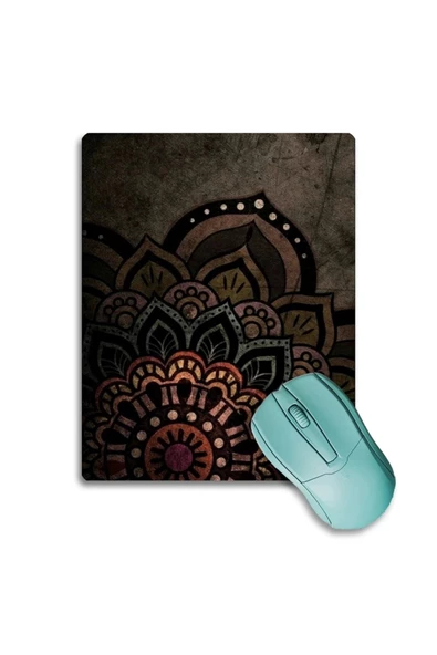 SonicTouch Mandala Desenli Kahverengi Çiçekli Kaydırmaz Gaming Oyuncu Dikişsiz Mouse Pad/Ped 17x21cm