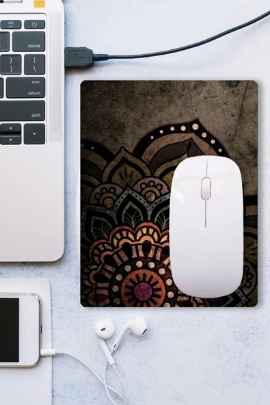 SonicTouch Mandala Desenli Kahverengi Çiçekli Kaydırmaz Gaming Oyuncu Dikişsiz Mouse Pad/Ped 17x21cm - 3