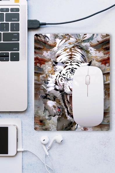 SonicTouch Çin Beyaz Kaplanı (White Tigger) Kaydırmaz Gaming Oyuncu Dikişsiz Mouse Pad/Ped 17x21cm - 3