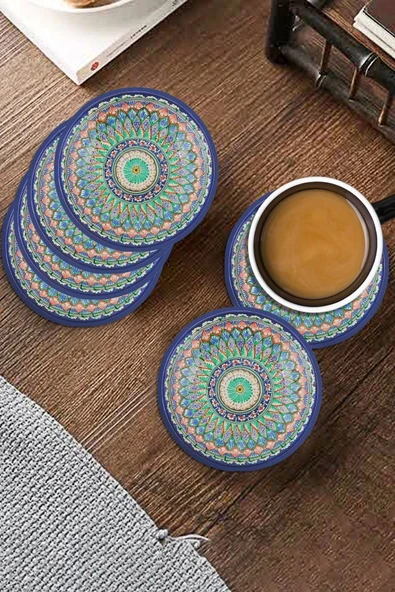 Valerine Life Özbek Papatya Desenli Yıkanabilir Kaydırmaz Ofis Çay ve Fincan Bardak Altlığı 10x10cm 6 Adet - Resim 3