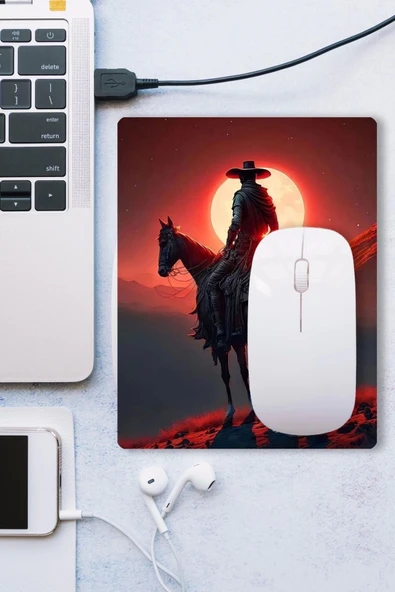 SonicTouch Gün Batımı Kovboy Temalı Kaydırmaz Gaming Oyuncu Dikişsiz Siyah Mouse Pad/Ped 17x21cm - 3