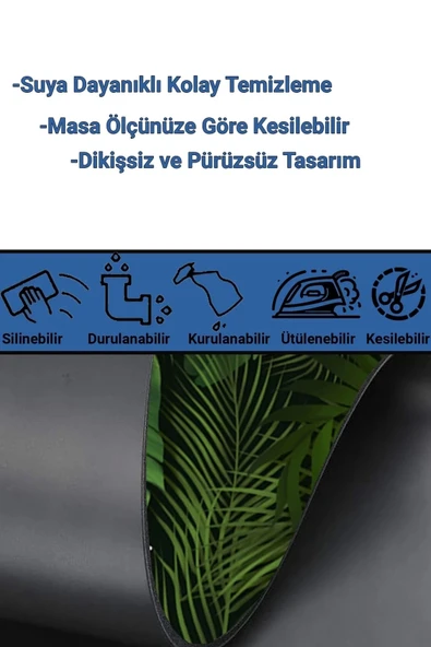 SonicTouch Tropikal Palmiye Yaprağı Kaymaz Deri Dikişsiz Silinebilir Yıkanabilir Yeşil Masa Matı Pad 70x140cm - 5