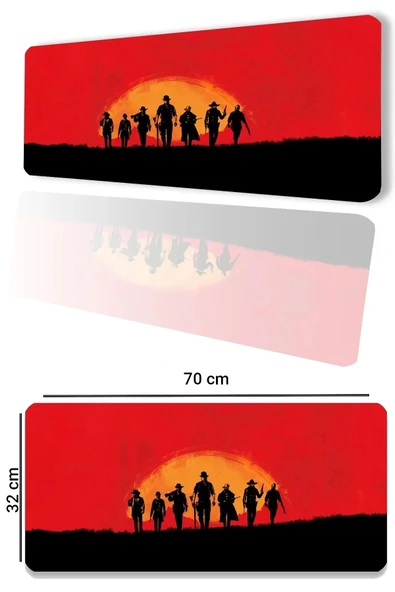 SonicTouch Red Dead Redemption Kaymaz Gaming Oyuncu Masaüstü Dikişsiz Kırmızı Klavye Mouse Pad 32x70Cm ürün görseli