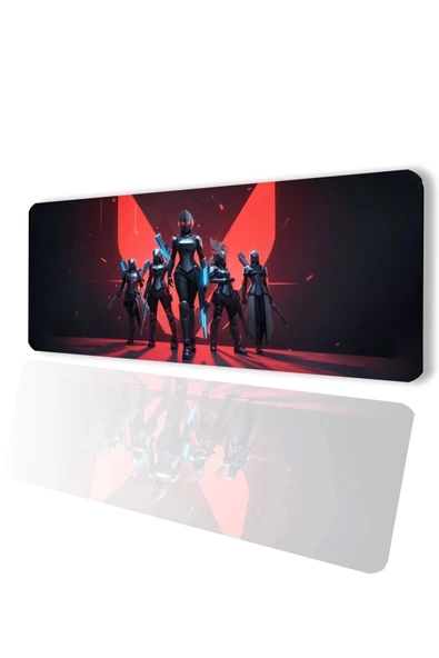 SonicTouch V-Team Kaymaz Gaming Oyuncu Masaüstü Dikişsiz Kırmızı Siyah Klavye Mouse Pad 32x70Cm