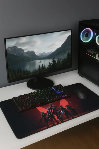 SonicTouch V-Team Kaymaz Gaming Oyuncu Masaüstü Dikişsiz Kırmızı Siyah Klavye Mouse Pad 32x70Cm - Resim 2