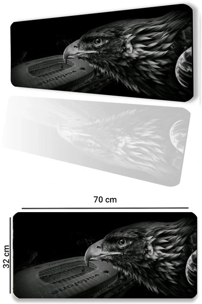 SonicTouch Kara Kartal Kaymaz Gaming Oyuncu Masaüstü Dikişsiz Siyah Beyaz Klavye Mouse Pad 32x70Cm