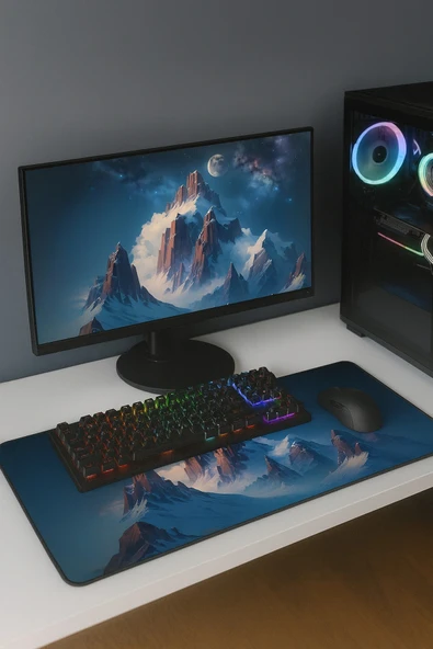 SonicTouch Yükselen Zafer Ay Yıldızlı Dağ Zirvesi Temalı Kaymaz Gaming Oyuncu Dikişsiz Klavye Mouse Pad 32x70Cm - Resim 2