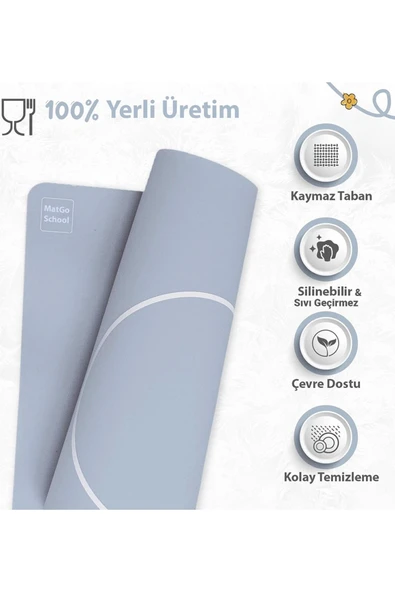MAtGo School Çatal Kaşık Desenli Gri Sıvı Geçirmez Beslenme Matı Kaymaz Yıkanabilir Okul Yemek Pad 35x45cm - Resim 5
