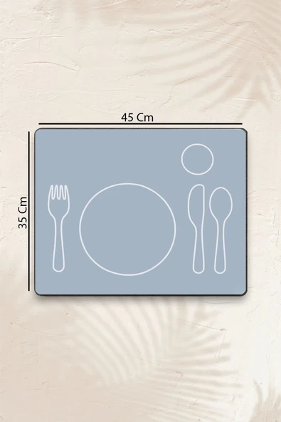MAtGo School Çatal Kaşık Desenli Gri Sıvı Geçirmez Beslenme Matı Kaymaz Yıkanabilir Okul Yemek Pad 35x45cm - Resim 3