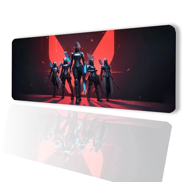 SonicTouch V-Team Kaymaz Gaming Oyuncu Masaüstü Dikişsiz Kırmızı Siyah Klavye Mouse Pad 32x70Cm