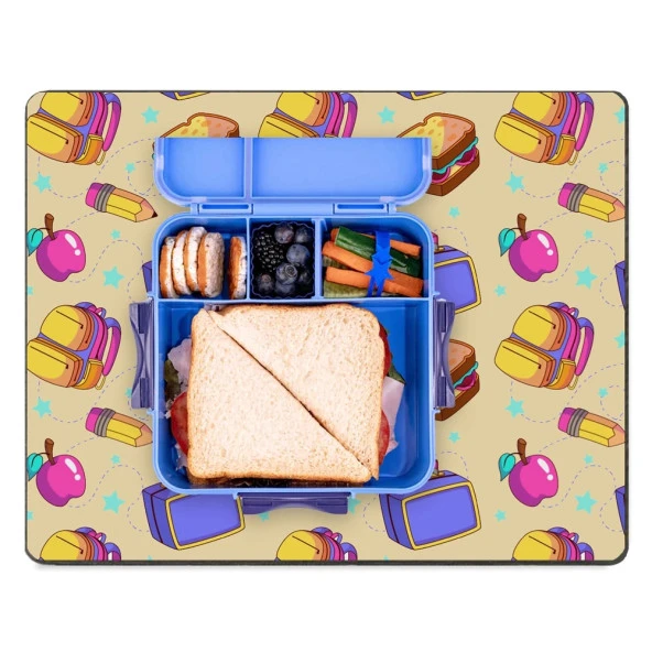 MAtGo School Sandviç, Elma Temalı Sıvı Geçirmez Beslenme Matı Kaymaz Yıkanabilir Okul Yemek Pad 35x45cm