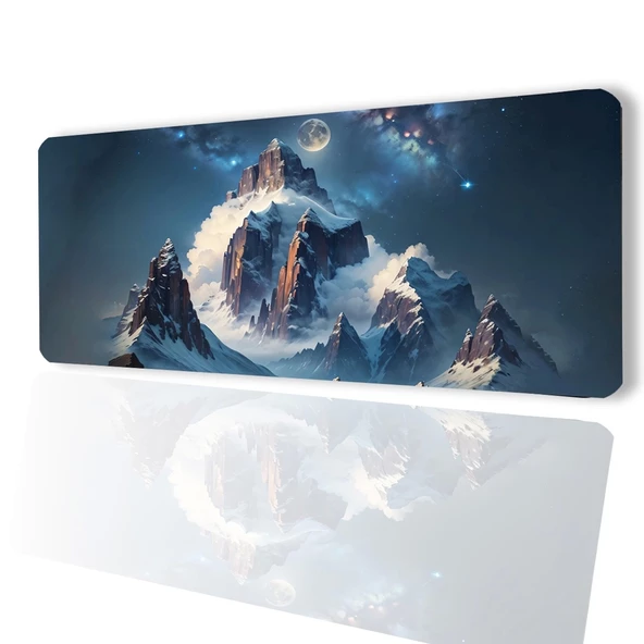 SonicTouch Yükselen Zafer Ay Yıldızlı Dağ Zirvesi Temalı Kaymaz Gaming Oyuncu Dikişsiz Klavye Mouse Pad 32x70Cm