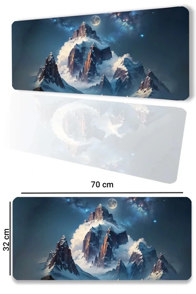 SonicTouch Yükselen Zafer Ay Yıldızlı Dağ Zirvesi Temalı Kaymaz Gaming Oyuncu Dikişsiz Klavye Mouse Pad 32x70Cm ürün görseli