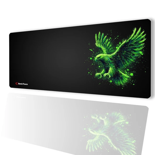 SonicTouch UltraGrand Siyah ve Neon Yeşili Kartal Dikişsiz Xxl Gaming Oyuncu Masaüstü Klavye Mouse Pad 40x90Cm