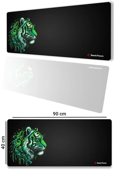 SonicTouch UltraGrand Siyah ve Neon Yeşili Kaplan Dikişsiz Xxl Gaming Oyuncu Masaüstü Klavye Mouse Pad 40x90Cm ürün görseli