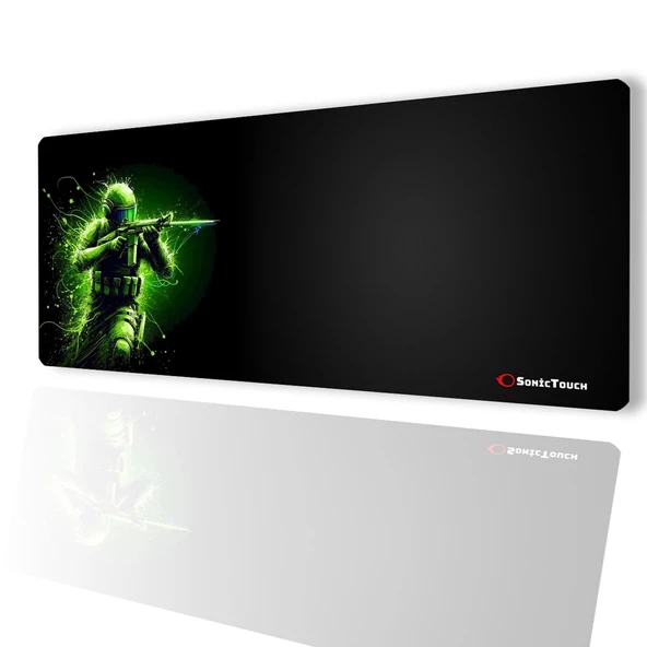 SonicTouch UltraGrand Siyah ve Neon Yeşili Savaşçı Dikişsiz Xxl Gaming Oyuncu Masaüstü Klavye Mouse Pad 40x90Cm