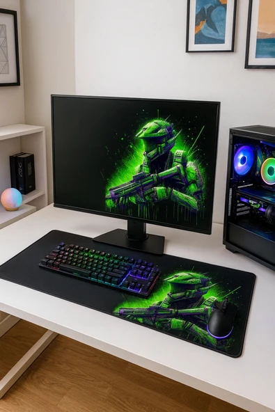 SonicTouch UltraGrand Siyah ve Neon Yeşili Soldier Dikişsiz Xxl Gaming Oyuncu Masaüstü Klavye Mouse Pad 40x90Cm ürün görseli