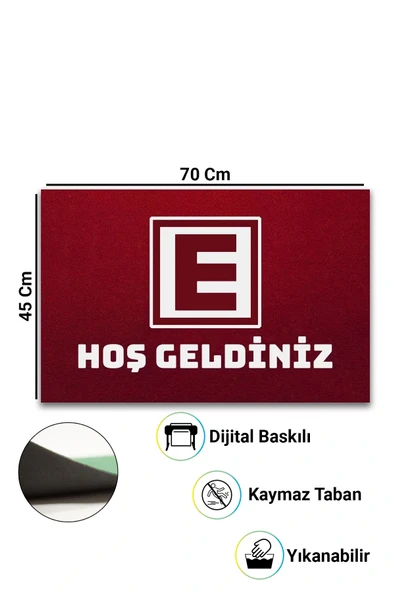 Valerine Life Eczane Logolu Kırmızı Hoş Geldiniz Welcome Kaymaz İş Yeri Kapı Önü Paspası 45x70cm - Resim 2