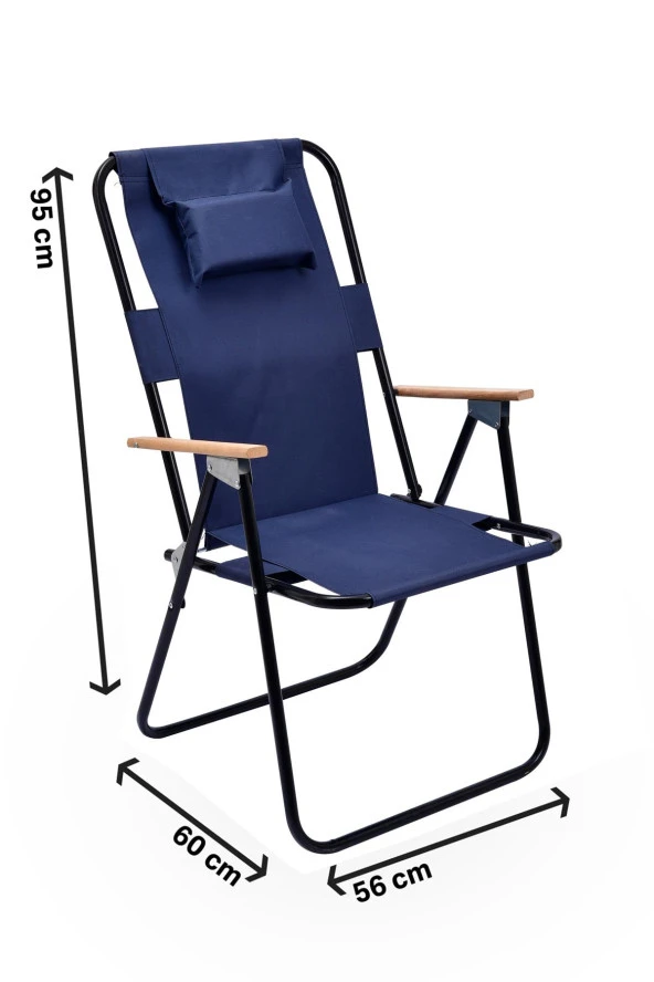 Exent 2' li Yastıklı yüksek sırtlı katlanır büyük boy kamp piknik sandalyesi, ağaç kollu-LACİVERT VE TURKUAZ