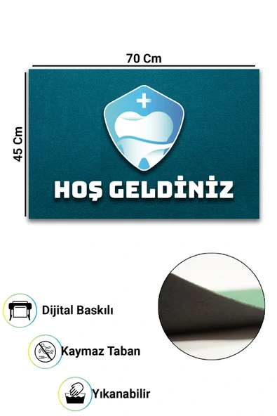 Valerine Life Diş Kliniği Turkuaz Renk Hoş Geldiniz Welcome Diş Doktoru Kapı Önü Paspası 45x70cm - Resim 3