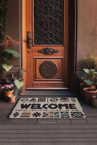 Valerine Life Geometrik Bohem Temalı Welcome Kapı Önü Paspası 45x70cm - 3