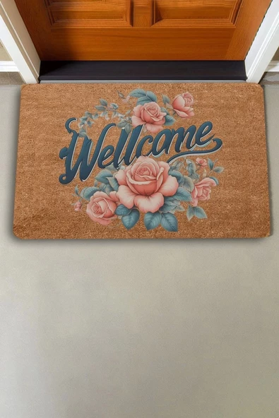 Valerine Life Sarmaşık Pembe Güller Welcome Kapı Önü Paspası 45x70cm - Resim 2