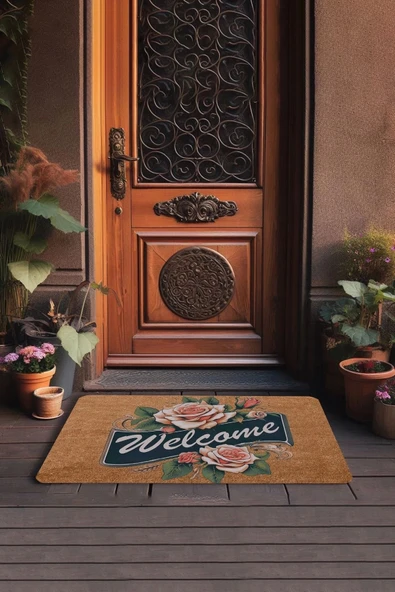Valerine Life Pembe Gonca Gül Welcome Kapı Önü Paspası 45x70cm - Resim 3