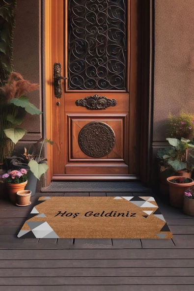 Valerine Life Siyah Gri Geometrik Üçgen Hoş Geldiniz Kapı Önü Paspası 45x70cm - Resim 3