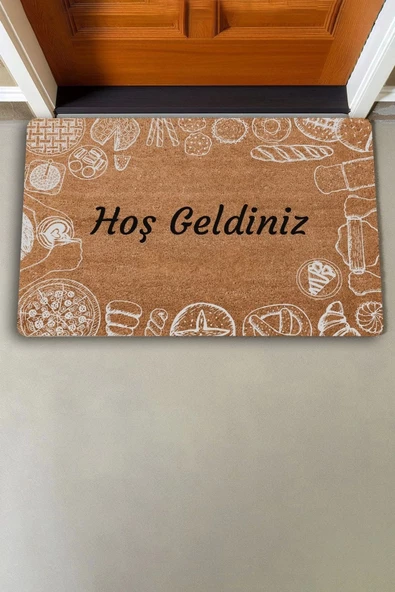 Valerine Life Pasta ve Turta Figürlü Hoş Geldiniz Kapı Önü Paspası 45x70cm - 5
