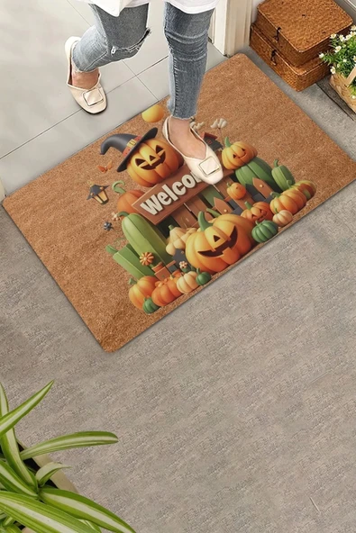 Valerine Life Cadılar Bayramı Bal Kabağı Welcome Kapı Önü Paspası 45x70cm - 1