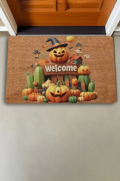 Valerine Life Cadılar Bayramı Bal Kabağı Welcome Kapı Önü Paspası 45x70cm - 2