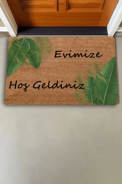 Valerine Life Tropikal Palmiye Yaprağı Evimize Hoş Geldiniz Kapı Önü Paspası 45x70cm - Resim 6