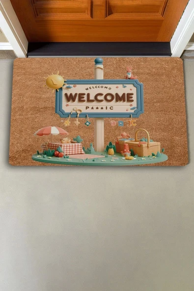 Valerine Life Piknik Temalı Welcome Kapı Önü Paspası 45x70cm - Resim 5