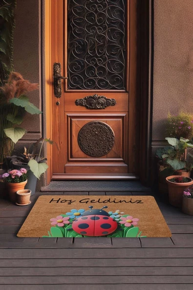 Valerine Life Uğur Böceği ve Papatyalı Welcome Kapı Önü Paspası 45x70cm - Resim 3